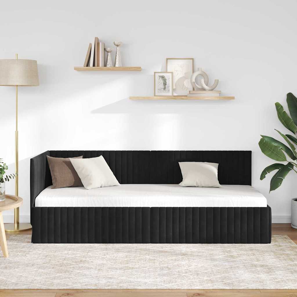 vidaXL Rama łóżka narożnego Z zagłówkiem Czarny 80 cm x 200 cm Aksamit