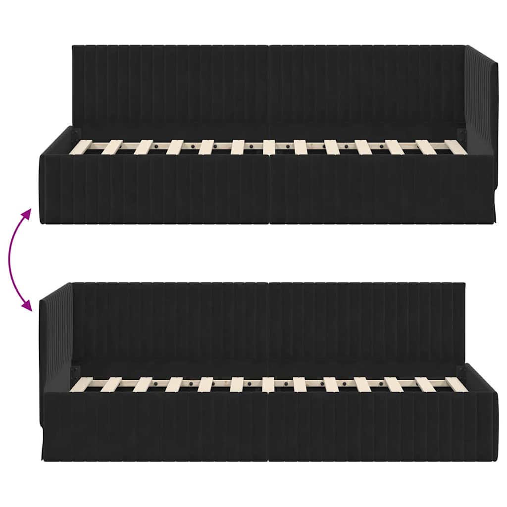 vidaXL Rama łóżka narożnego Z zagłówkiem Czarny 80 cm x 200 cm Aksamit