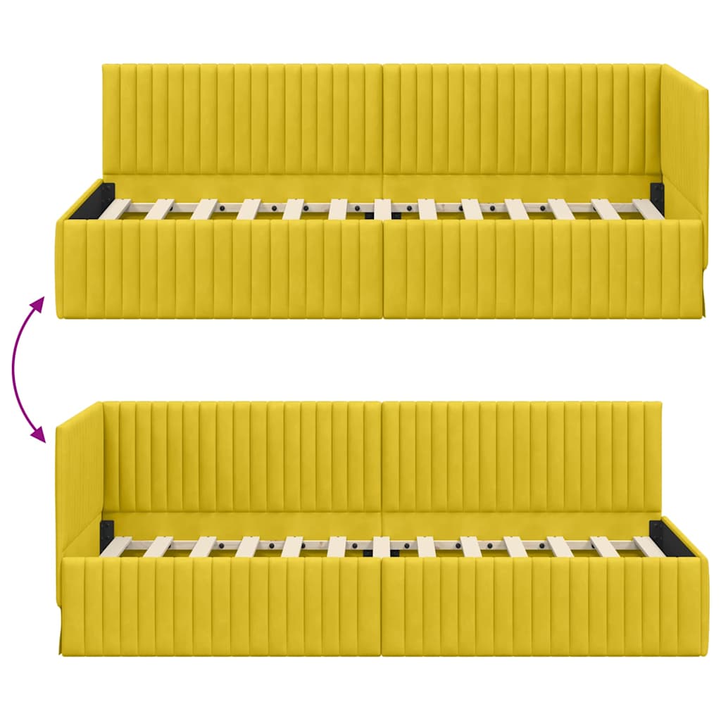vidaXL Rama łóżka narożnego Z zagłówkiem Żółty 80 cm x 200 cm Aksamit