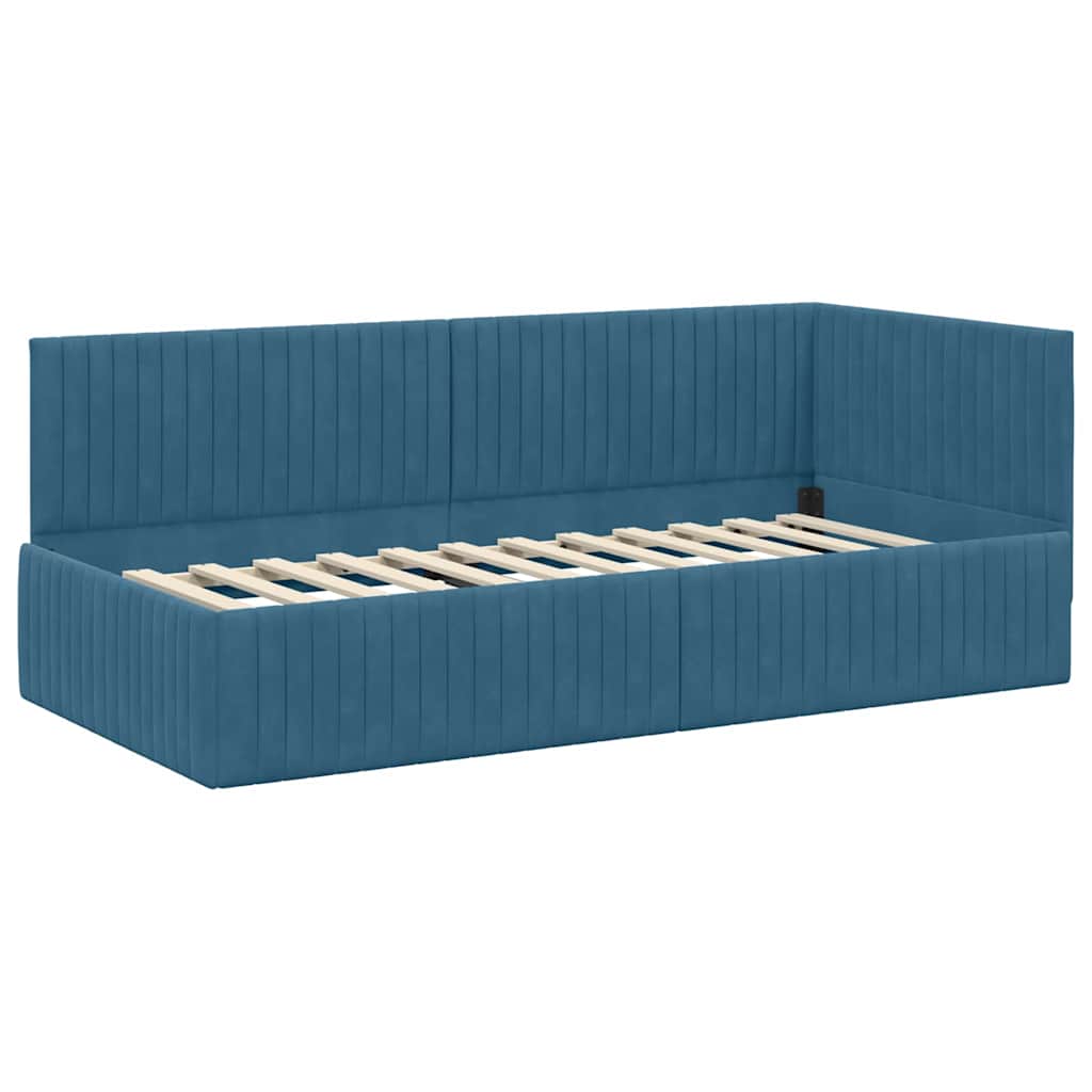 vidaXL Rama łóżka narożnego Niebieski 90 cm x 190 cm Aksamit