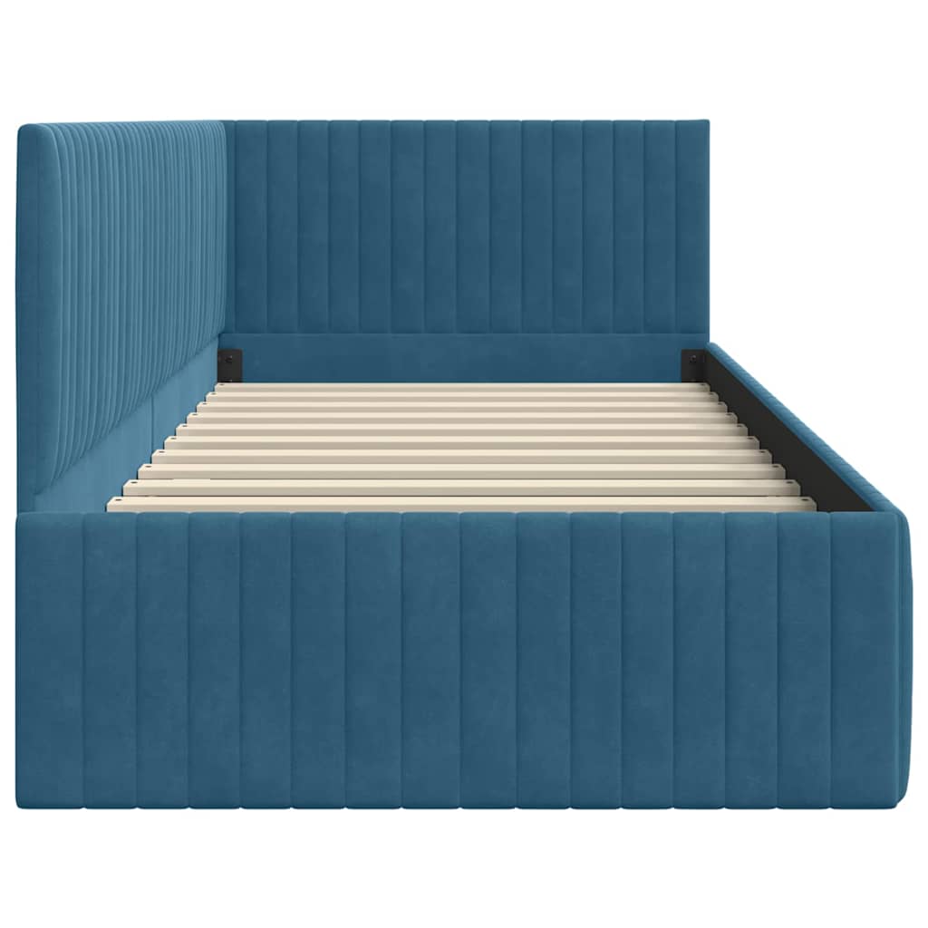 vidaXL Rama łóżka narożnego Niebieski 90 cm x 190 cm Aksamit