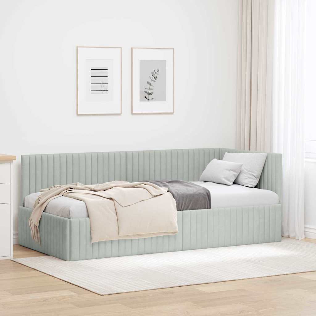vidaXL Rama łóżka narożnego Jasnoszary 90 cm x 190 cm Aksamit