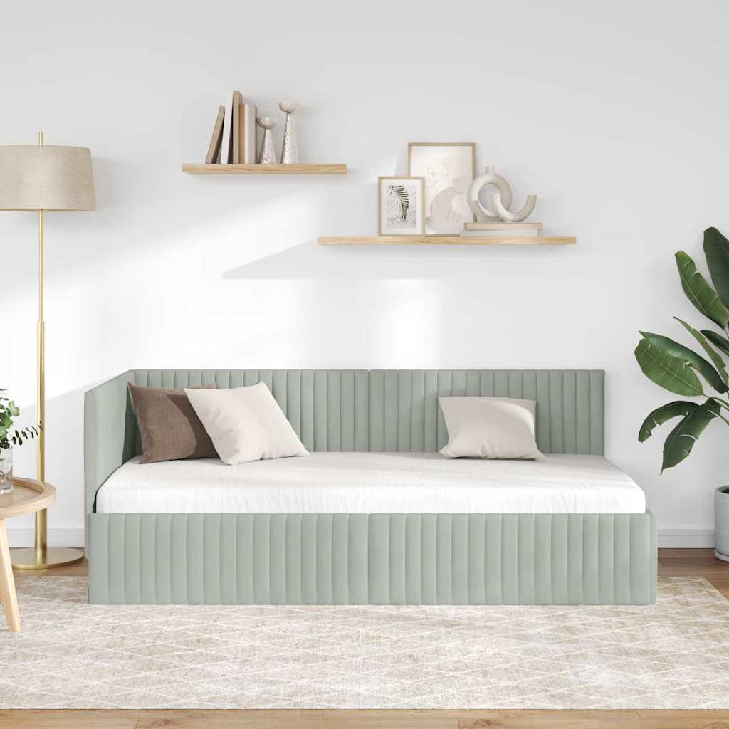 vidaXL Rama łóżka narożnego Jasnoszary 90 cm x 190 cm Aksamit
