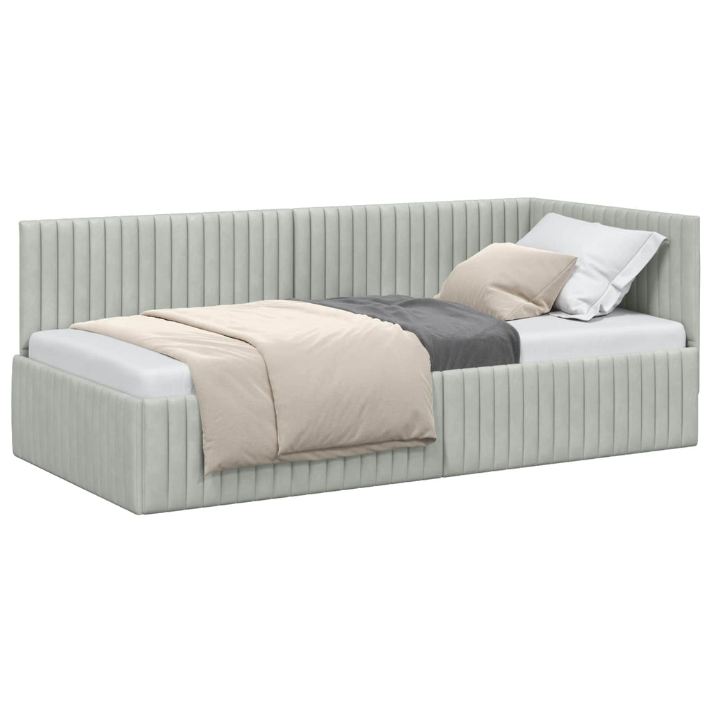 vidaXL Rama łóżka narożnego Jasnoszary 90 cm x 190 cm Aksamit