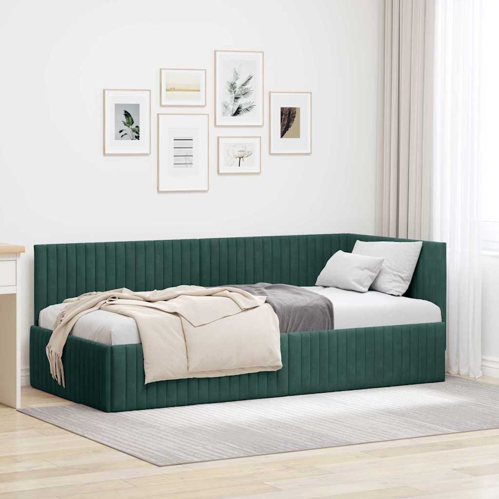 vidaXL Rama łóżka narożnego Ciemna zieleń 90 cm x 190 cm Aksamit