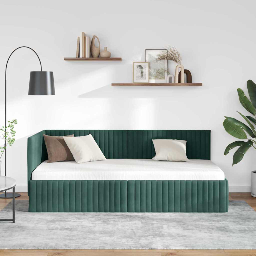 vidaXL Rama łóżka narożnego Ciemna zieleń 90 cm x 190 cm Aksamit
