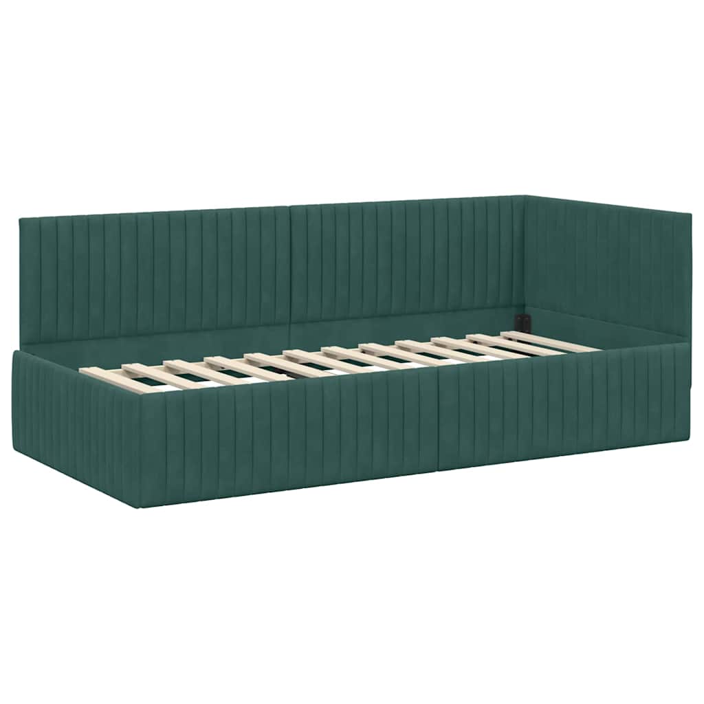 vidaXL Rama łóżka narożnego Ciemna zieleń 90 cm x 190 cm Aksamit