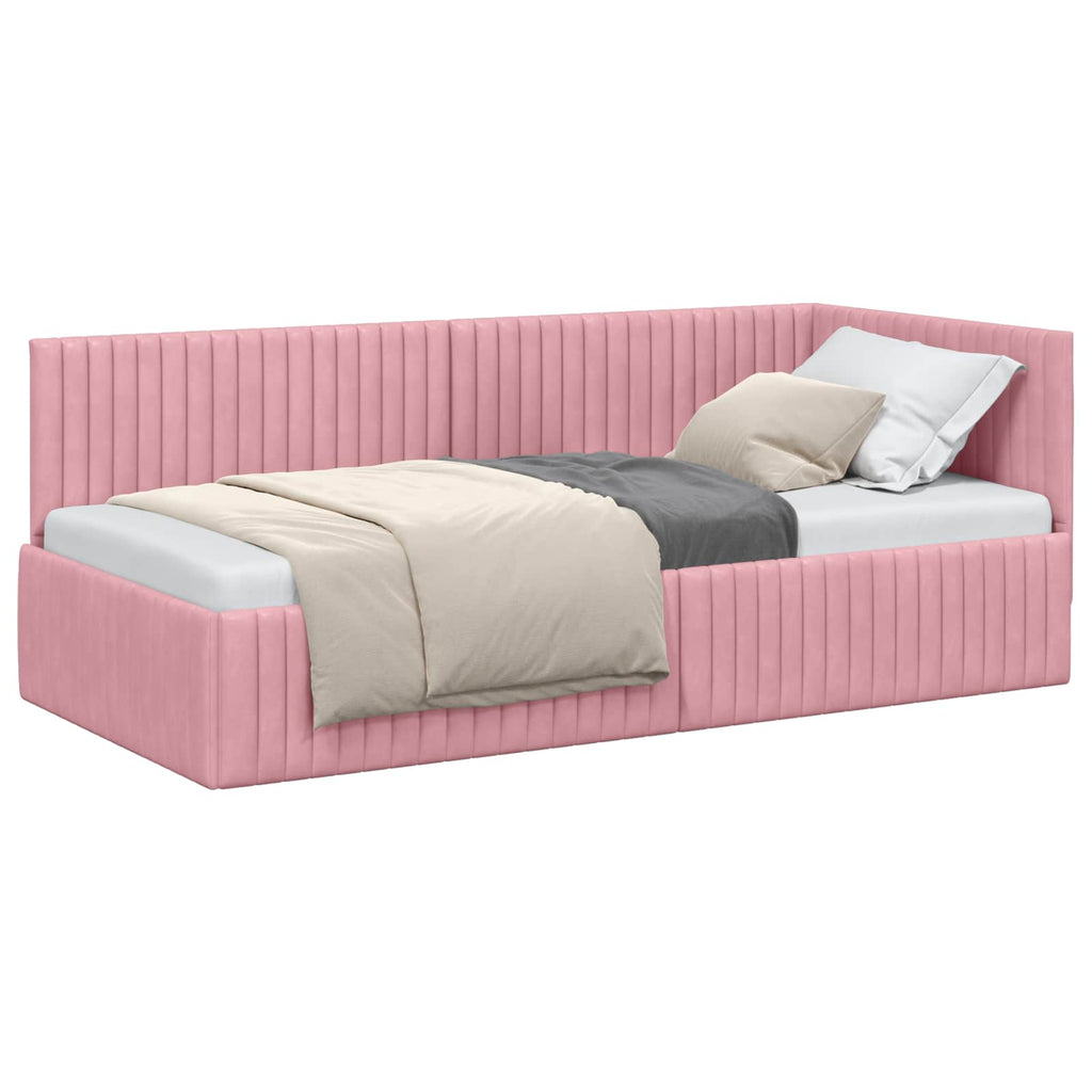 vidaXL Rama łóżka narożnego Z zagłówkiem Różowy 90 cm x 190 cm Aksamit