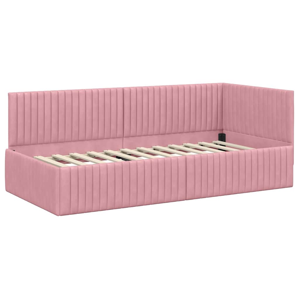 vidaXL Rama łóżka narożnego Z zagłówkiem Różowy 90 cm x 190 cm Aksamit
