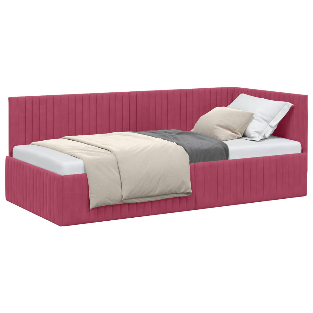 vidaXL Rama łóżka narożnego Czerwone wino 90 cm x 190 cm Aksamit