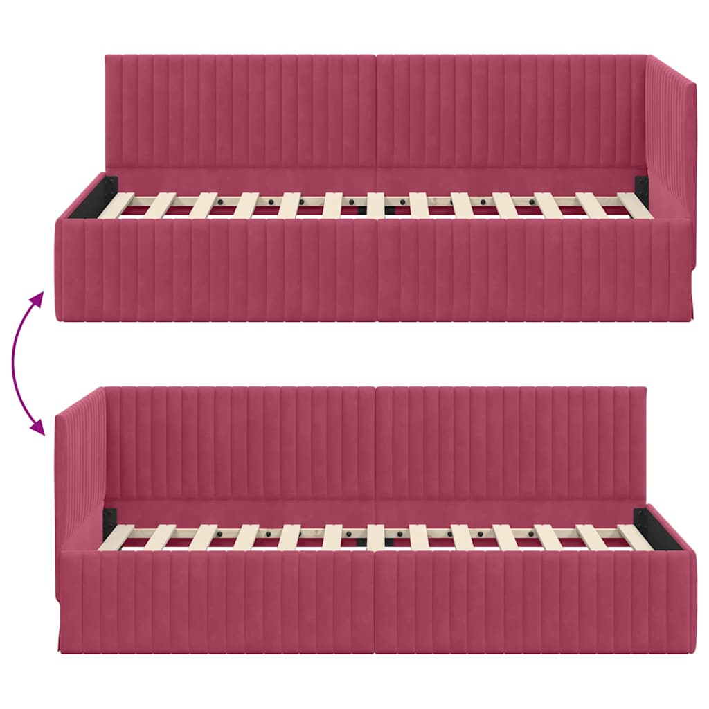 vidaXL Rama łóżka narożnego Czerwone wino 90 cm x 190 cm Aksamit