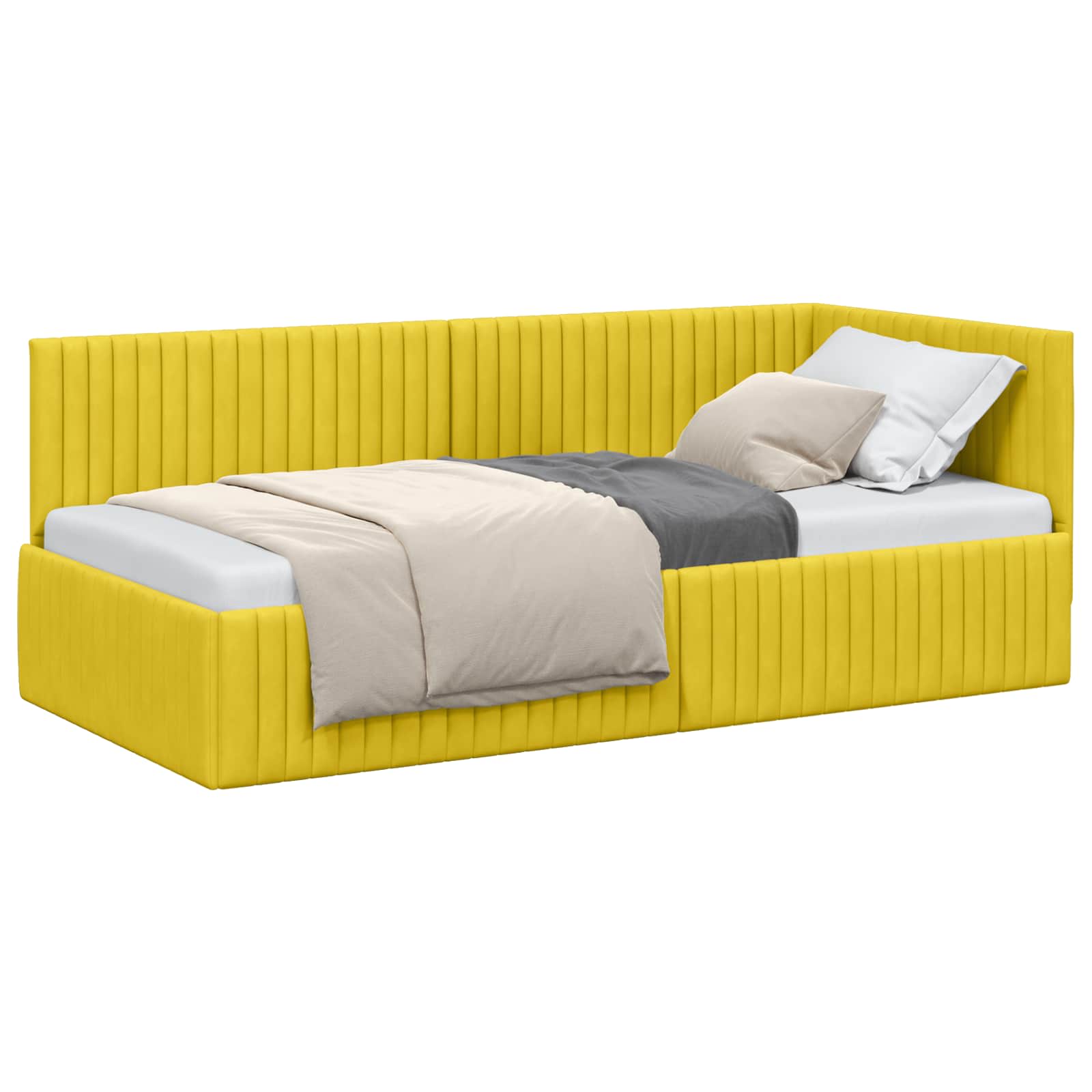 vidaXL Rama łóżka narożnego Z zagłówkiem Żółty 90 cm x 190 cm Aksamit