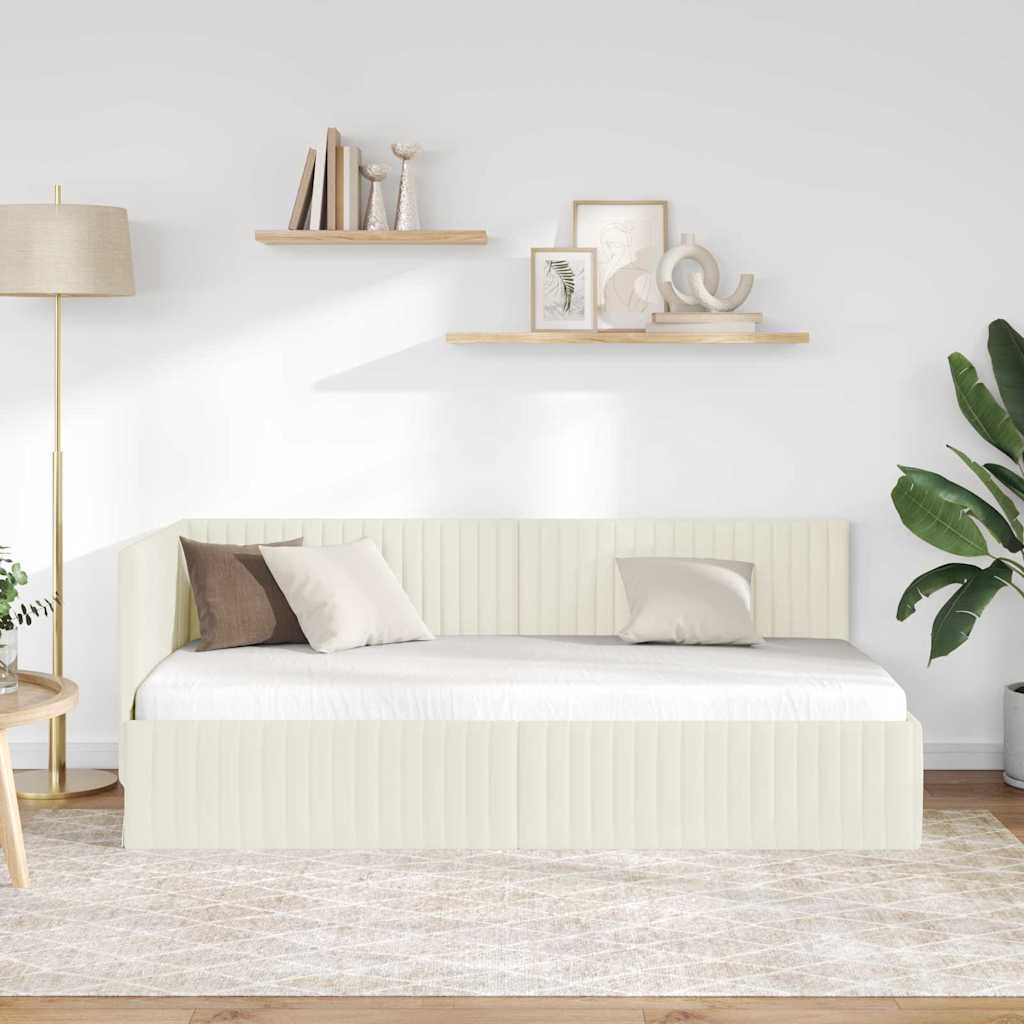vidaXL Rama łóżka narożnego Kremowy 90 cm x 190 cm Aksamit