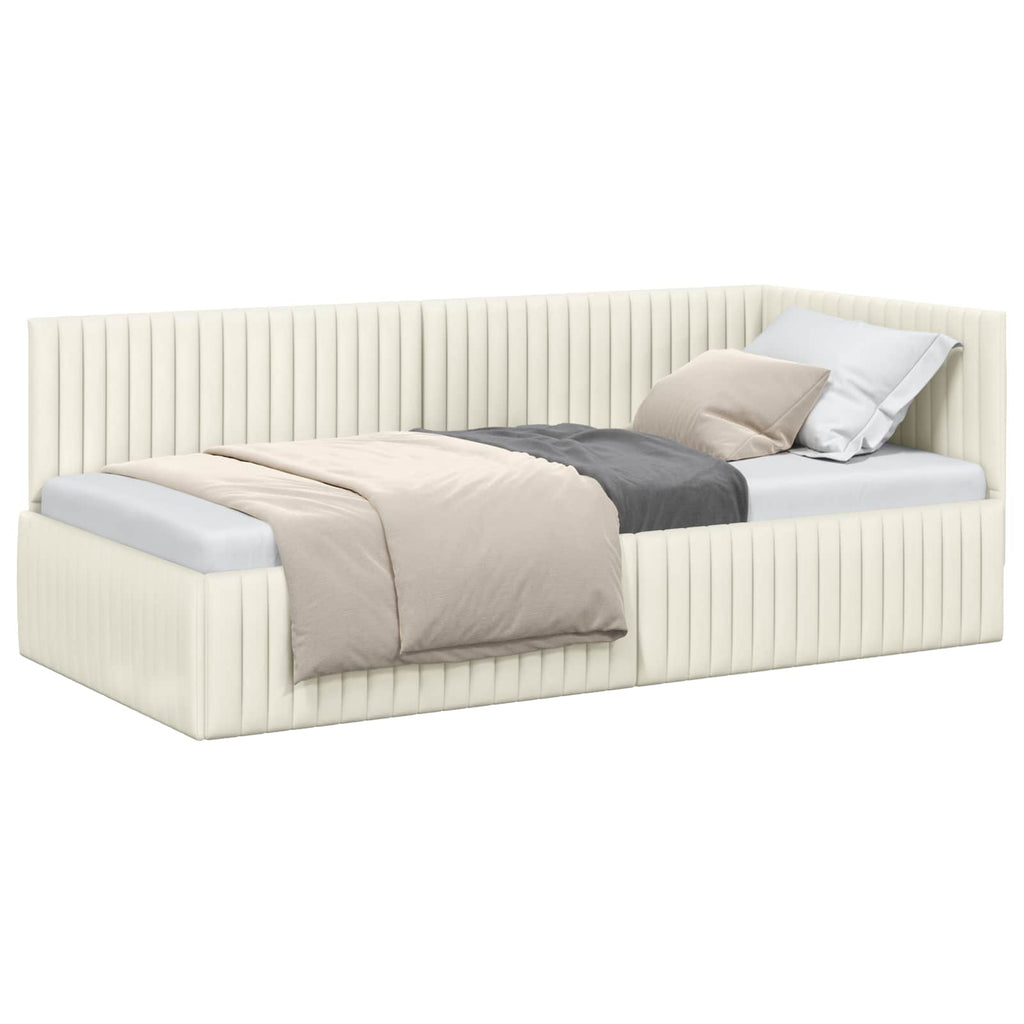 vidaXL Rama łóżka narożnego Kremowy 90 cm x 190 cm Aksamit