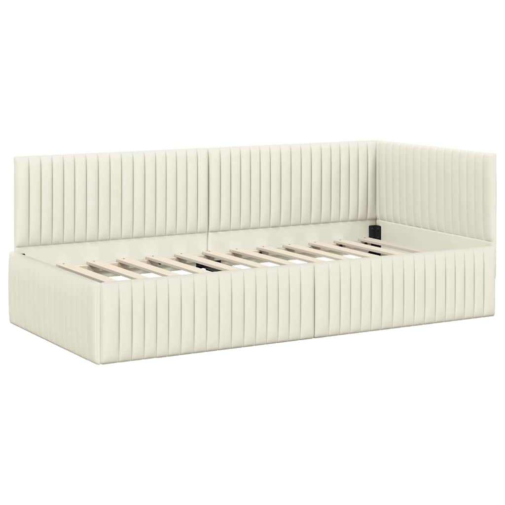 vidaXL Rama łóżka narożnego Kremowy 90 cm x 190 cm Aksamit