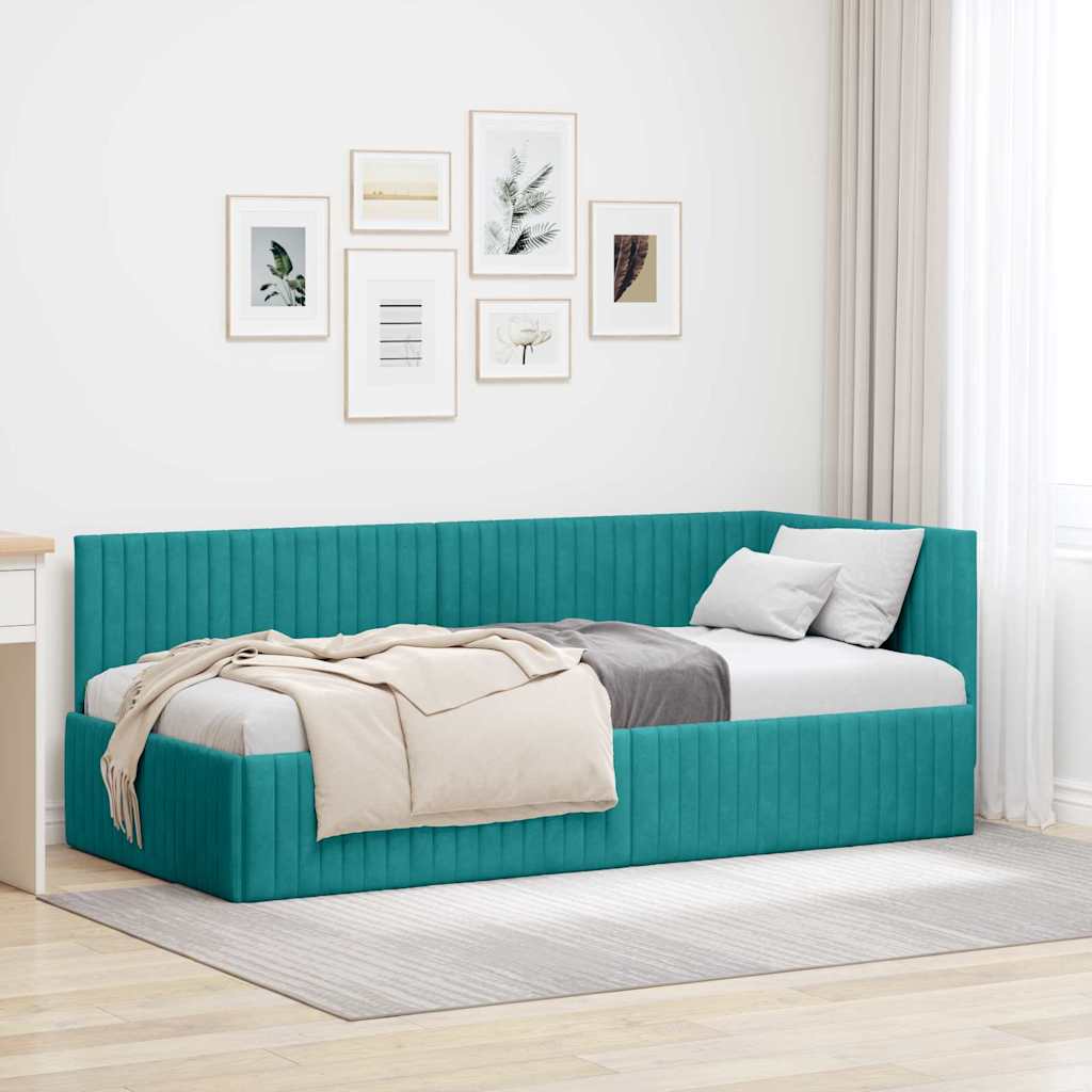 vidaXL Rama łóżka narożnego Turkusowy 90 cm x 190 cm Aksamit