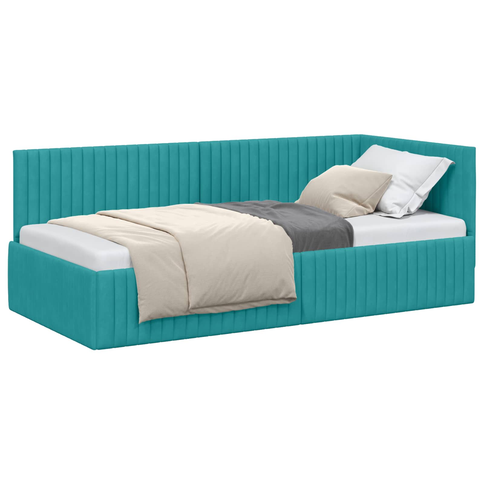 vidaXL Rama łóżka narożnego Turkusowy 90 cm x 190 cm Aksamit