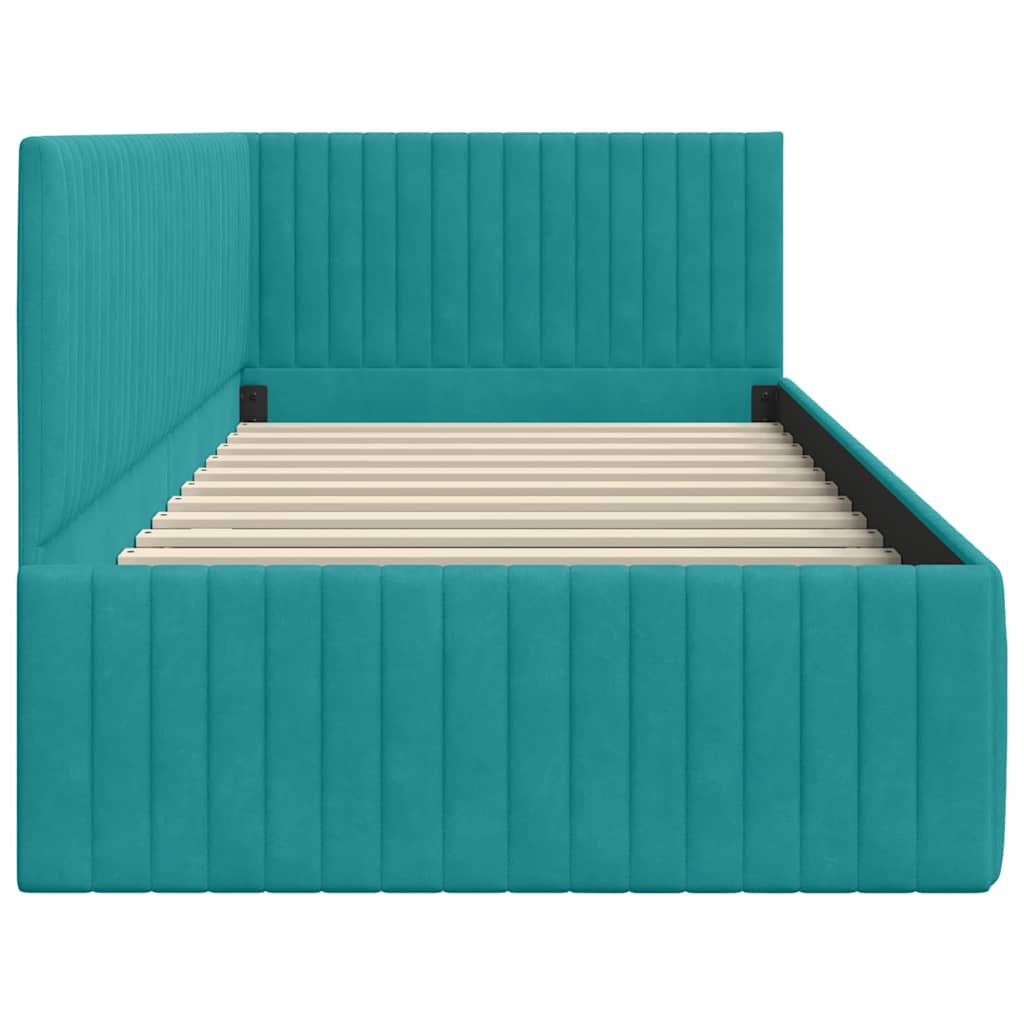 vidaXL Rama łóżka narożnego Turkusowy 90 cm x 190 cm Aksamit