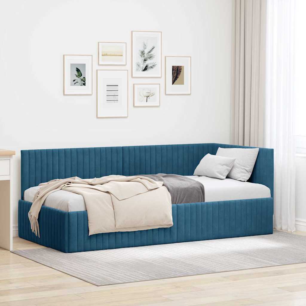 vidaXL Rama łóżka narożnego Niebieski 90 cm x 200 cm Aksamit