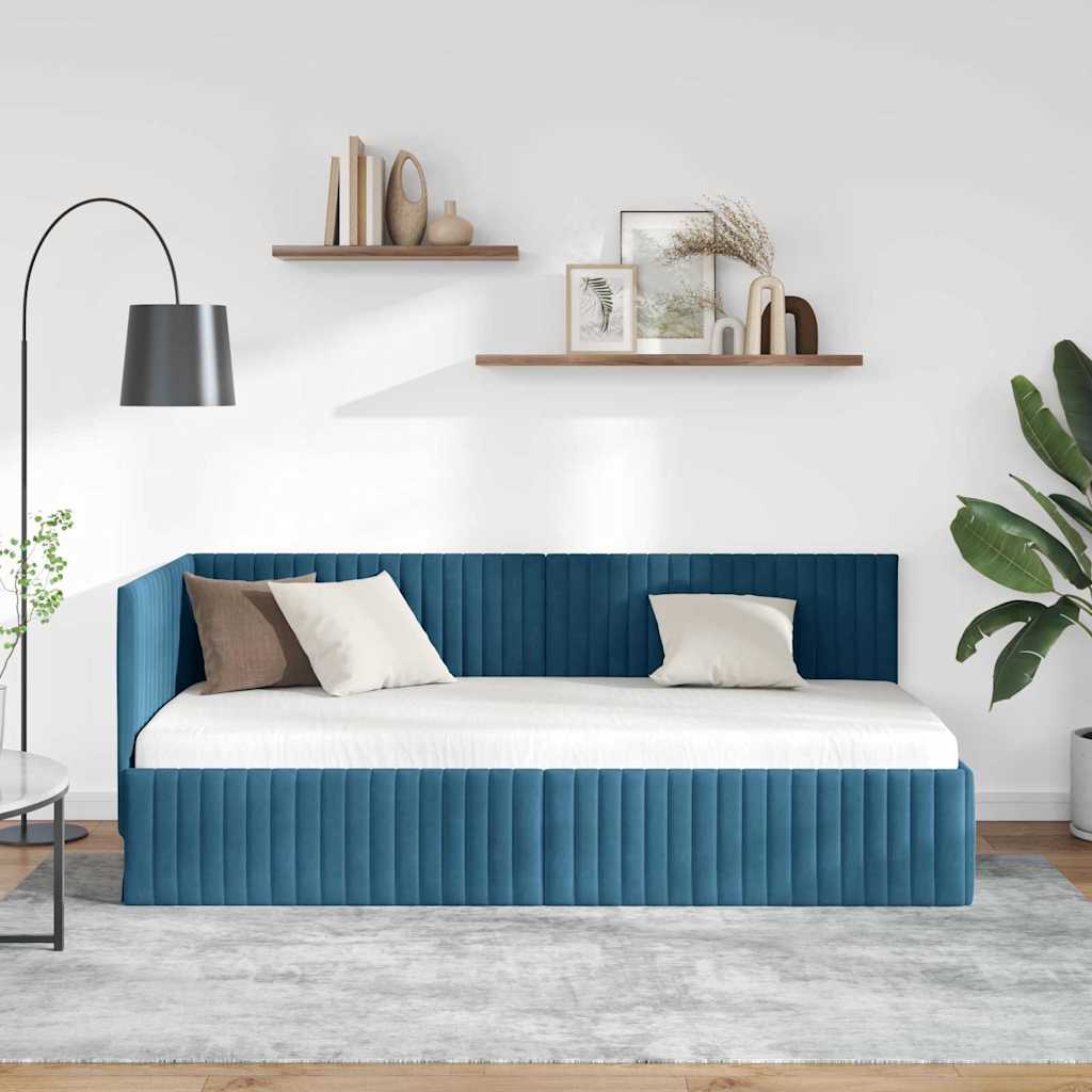 vidaXL Rama łóżka narożnego Niebieski 90 cm x 200 cm Aksamit