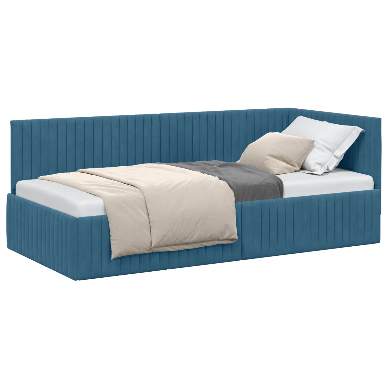 vidaXL Rama łóżka narożnego Niebieski 90 cm x 200 cm Aksamit