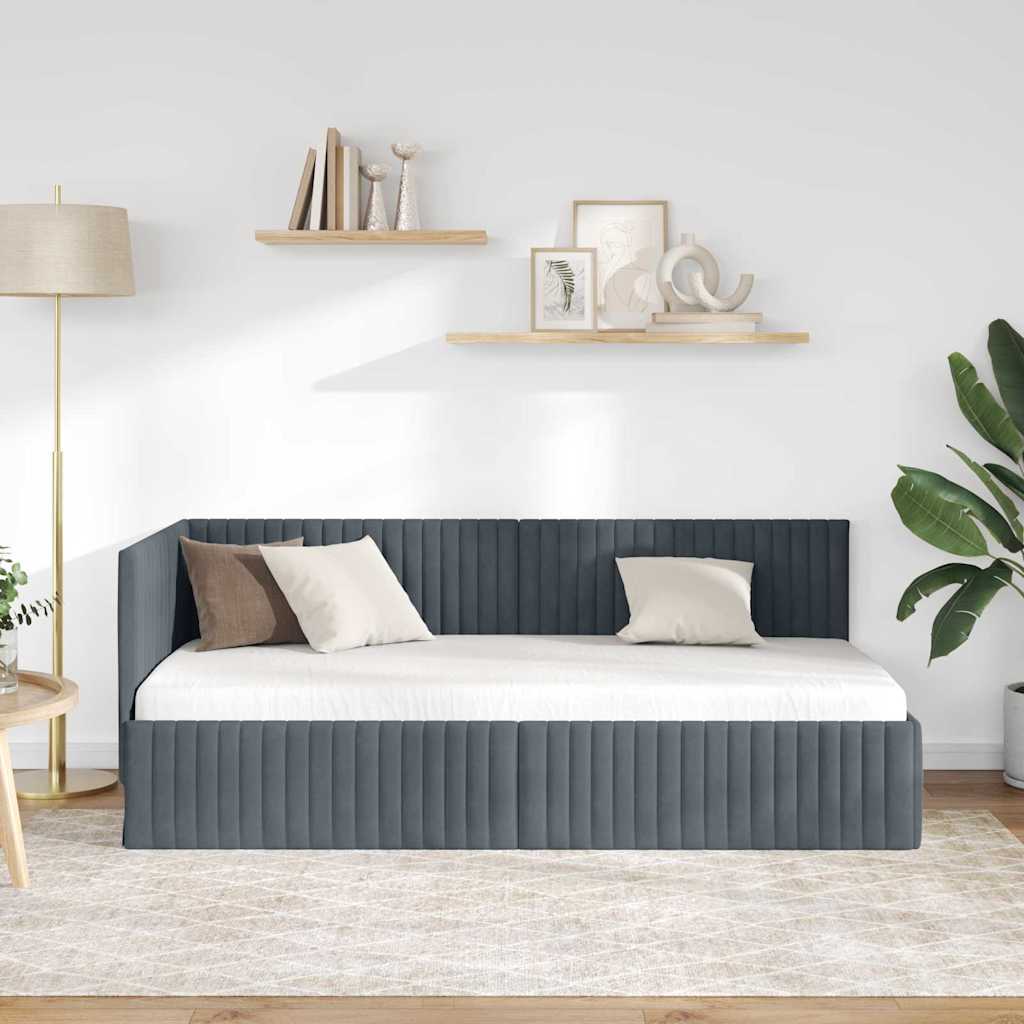vidaXL Rama łóżka narożnego Ciemnoszary 90 cm x 200 cm Aksamit