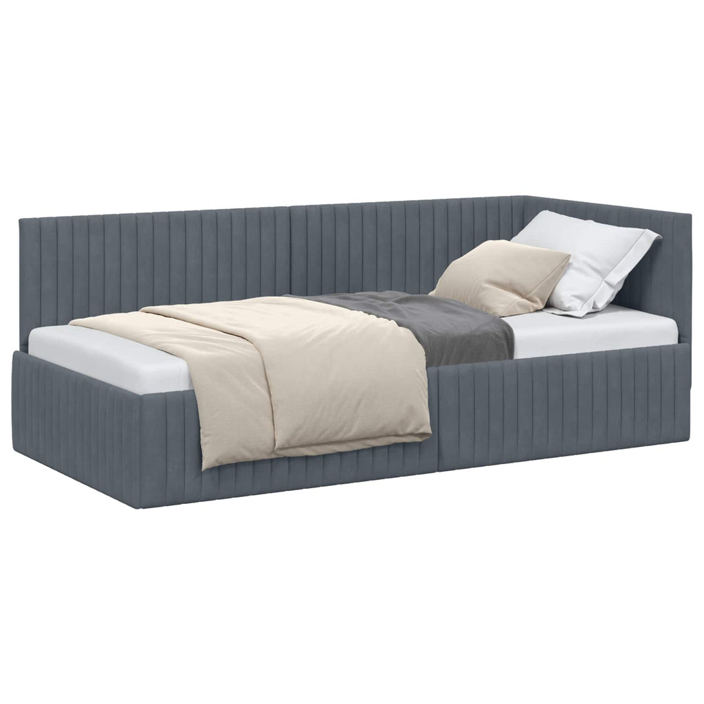 vidaXL Rama łóżka narożnego Ciemnoszary 90 cm x 200 cm Aksamit