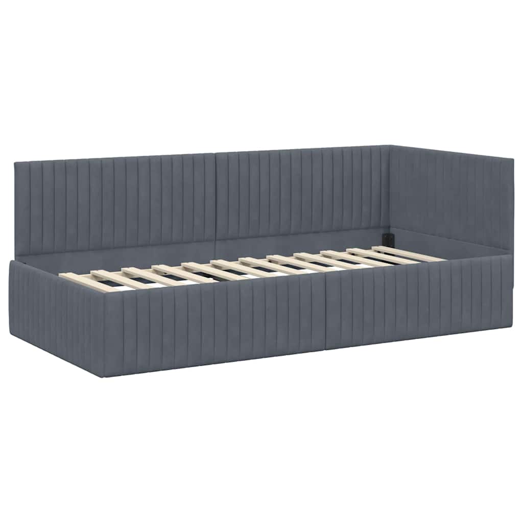 vidaXL Rama łóżka narożnego Ciemnoszary 90 cm x 200 cm Aksamit
