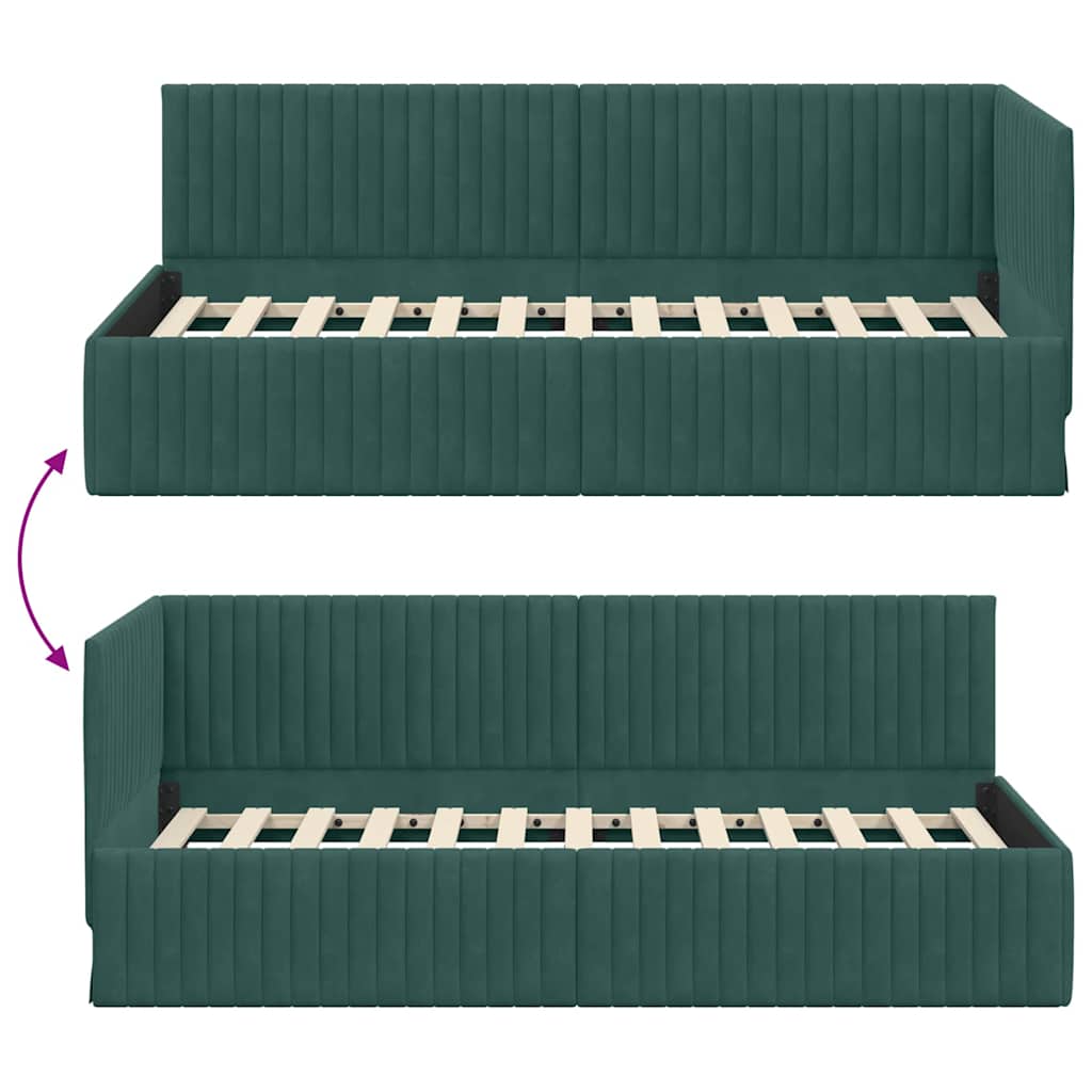 vidaXL Rama łóżka narożnego Ciemna zieleń 90 cm x 200 cm Aksamit