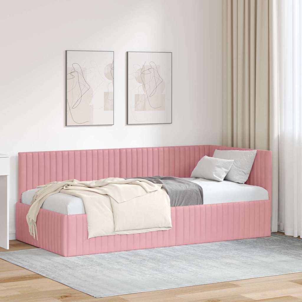 vidaXL Rama łóżka narożnego Z zagłówkiem Różowy 90 cm x 200 cm Aksamit