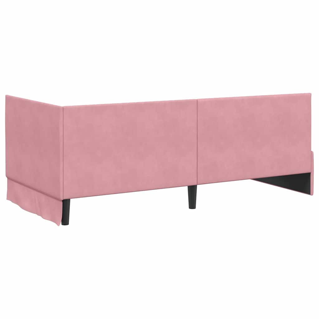 vidaXL Rama łóżka narożnego Z zagłówkiem Różowy 90 cm x 200 cm Aksamit