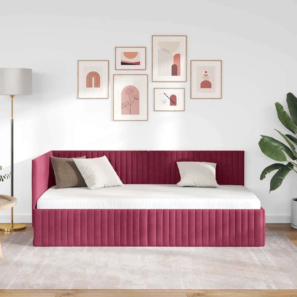 vidaXL Rama łóżka narożnego Czerwone wino 90 cm x 200 cm Aksamit