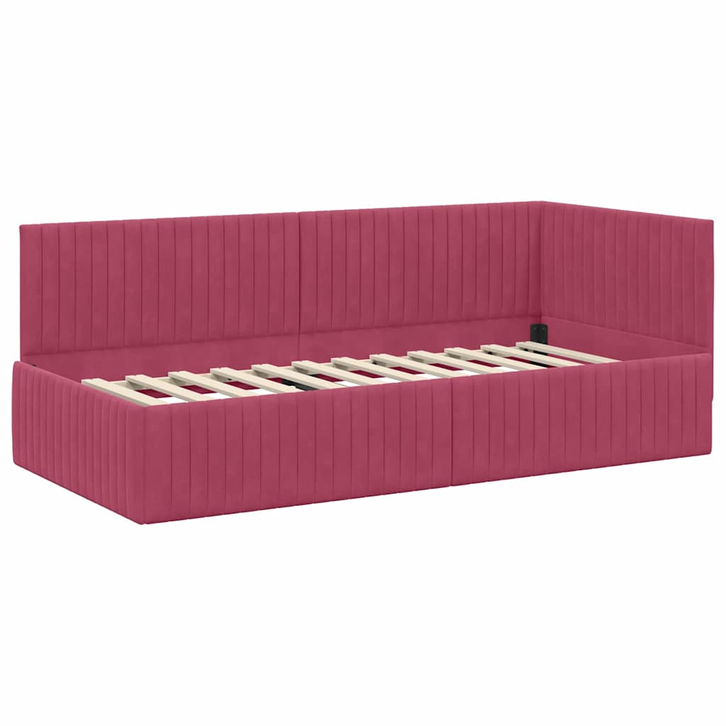 vidaXL Rama łóżka narożnego Czerwone wino 90 cm x 200 cm Aksamit