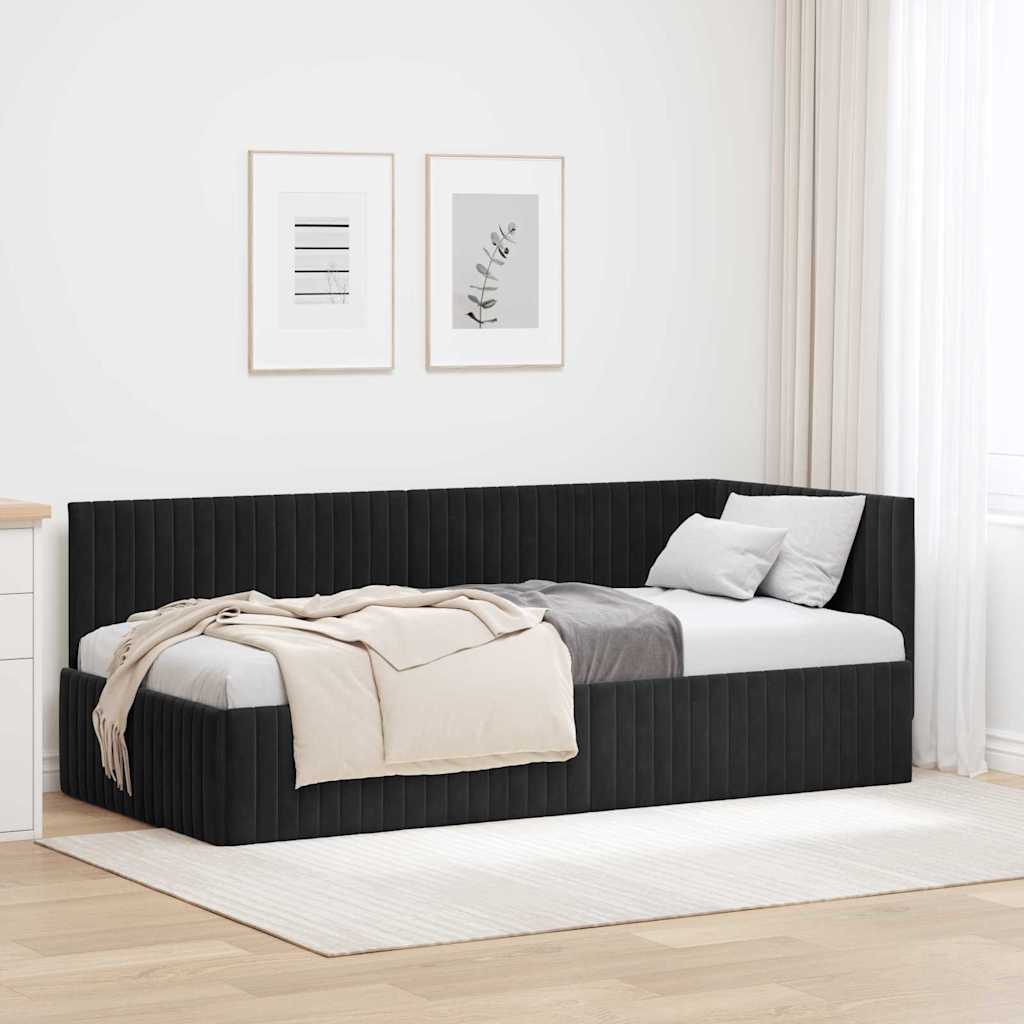 vidaXL Rama łóżka narożnego Z zagłówkiem Czarny 90 cm x 200 cm Aksamit