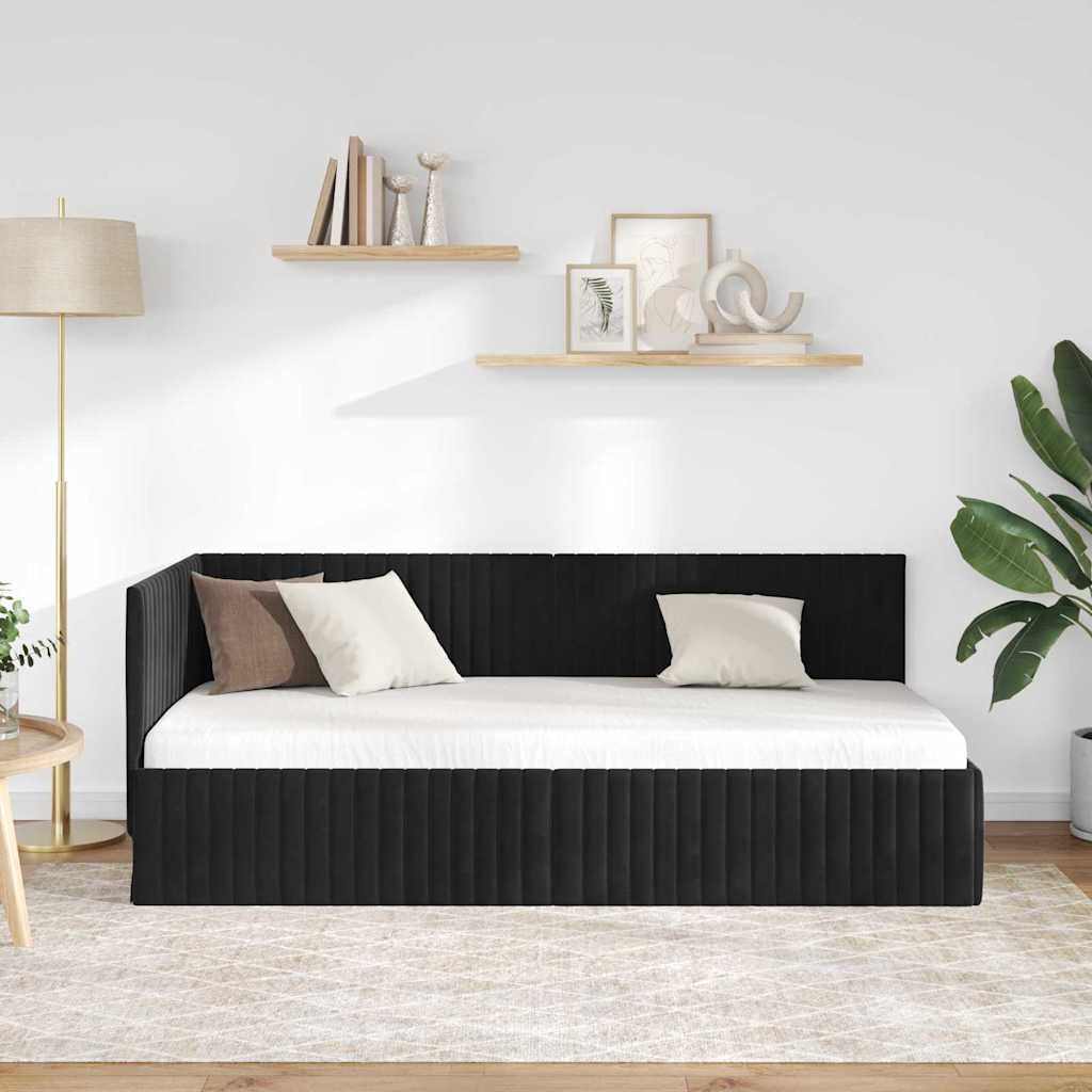 vidaXL Rama łóżka narożnego Z zagłówkiem Czarny 90 cm x 200 cm Aksamit