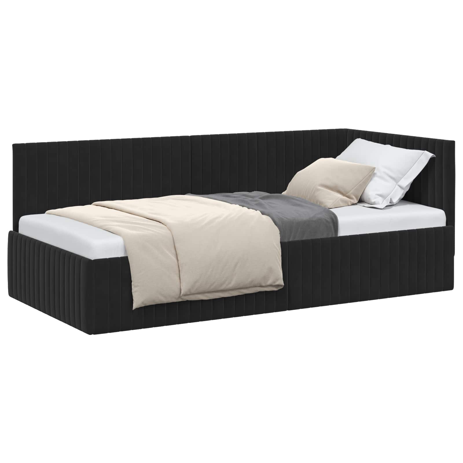 vidaXL Rama łóżka narożnego Z zagłówkiem Czarny 90 cm x 200 cm Aksamit