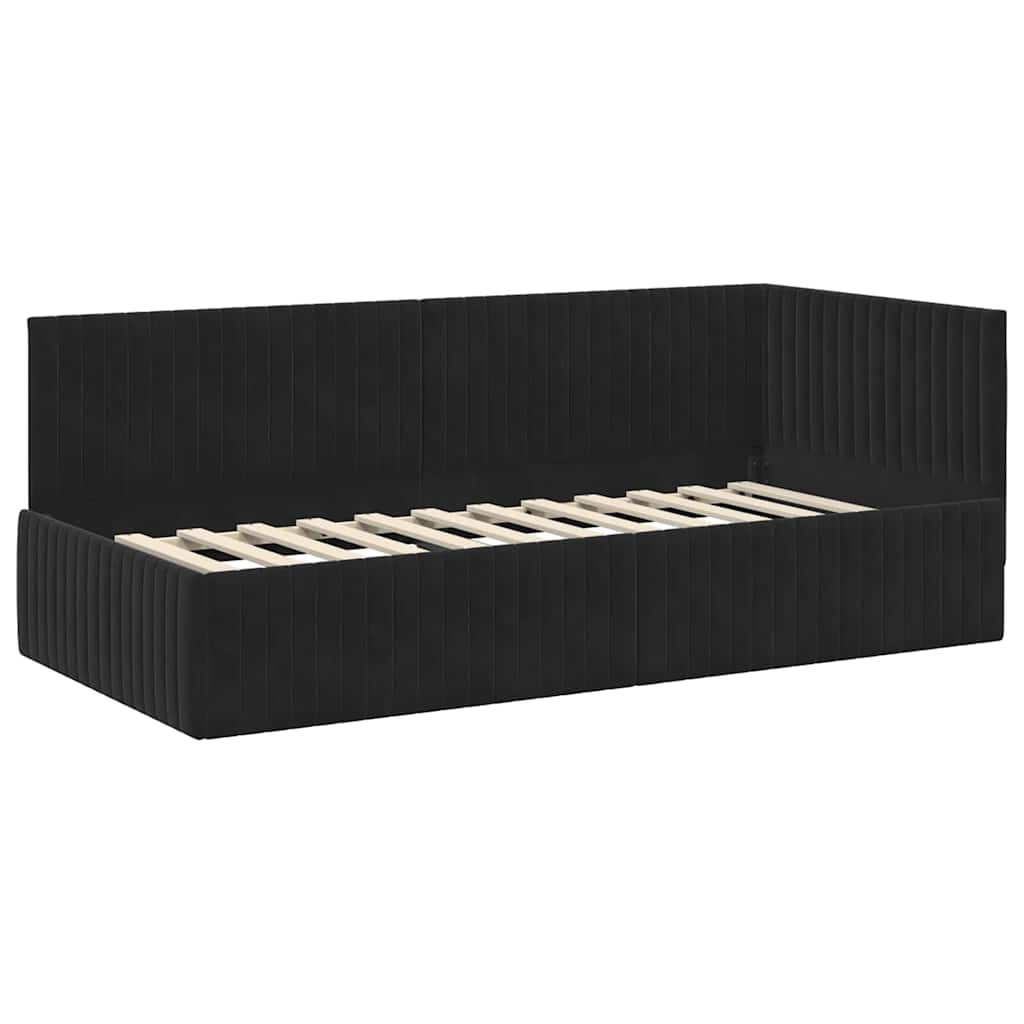 vidaXL Rama łóżka narożnego Z zagłówkiem Czarny 90 cm x 200 cm Aksamit