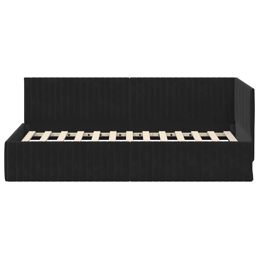 vidaXL Rama łóżka narożnego Z zagłówkiem Czarny 90 cm x 200 cm Aksamit