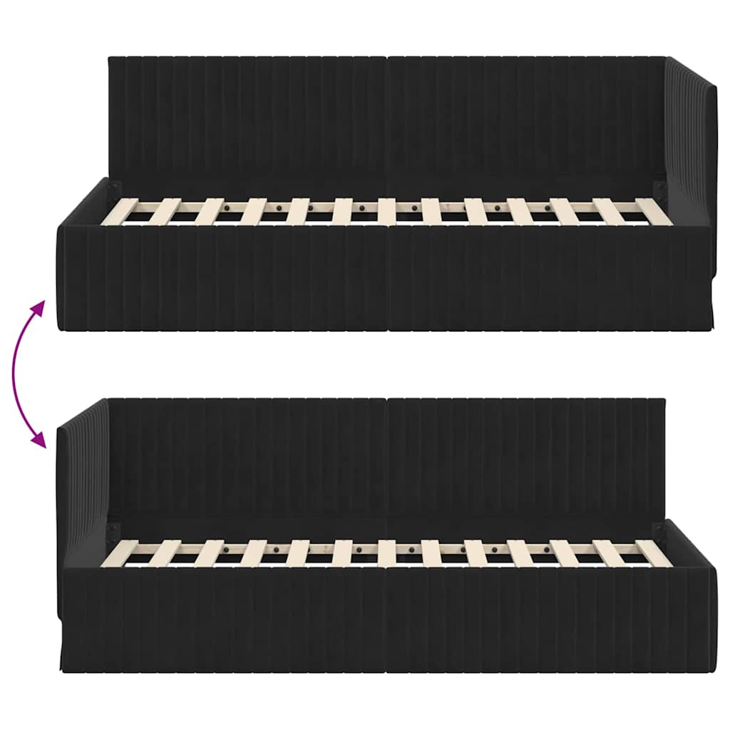 vidaXL Rama łóżka narożnego Z zagłówkiem Czarny 90 cm x 200 cm Aksamit
