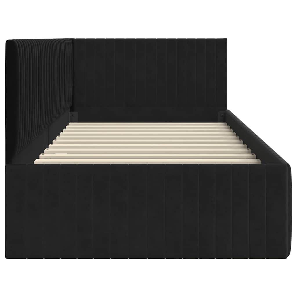 vidaXL Rama łóżka narożnego Z zagłówkiem Czarny 90 cm x 200 cm Aksamit