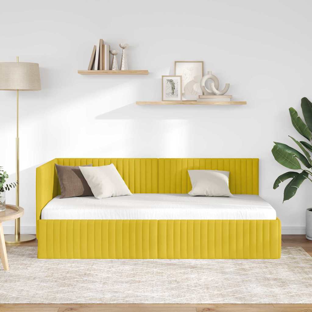 vidaXL Rama łóżka narożnego Z zagłówkiem Żółty 90 cm x 200 cm Aksamit