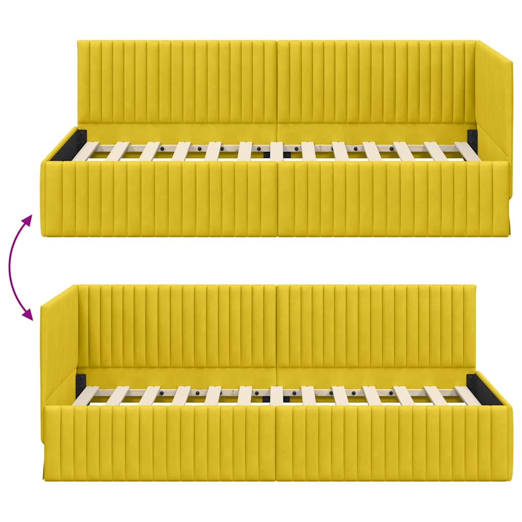 vidaXL Rama łóżka narożnego Z zagłówkiem Żółty 90 cm x 200 cm Aksamit