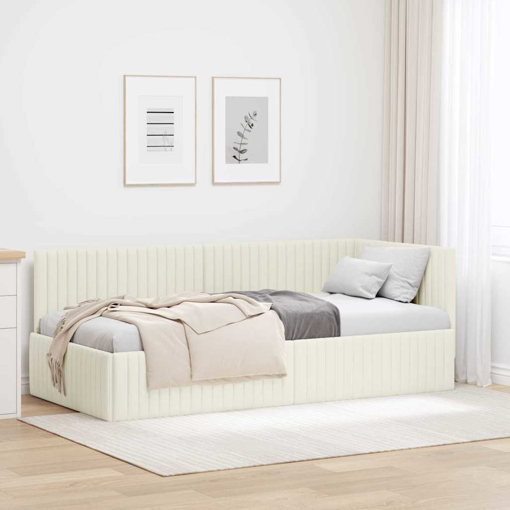 vidaXL Rama łóżka narożnego Kremowy 90 cm x 200 cm Aksamit