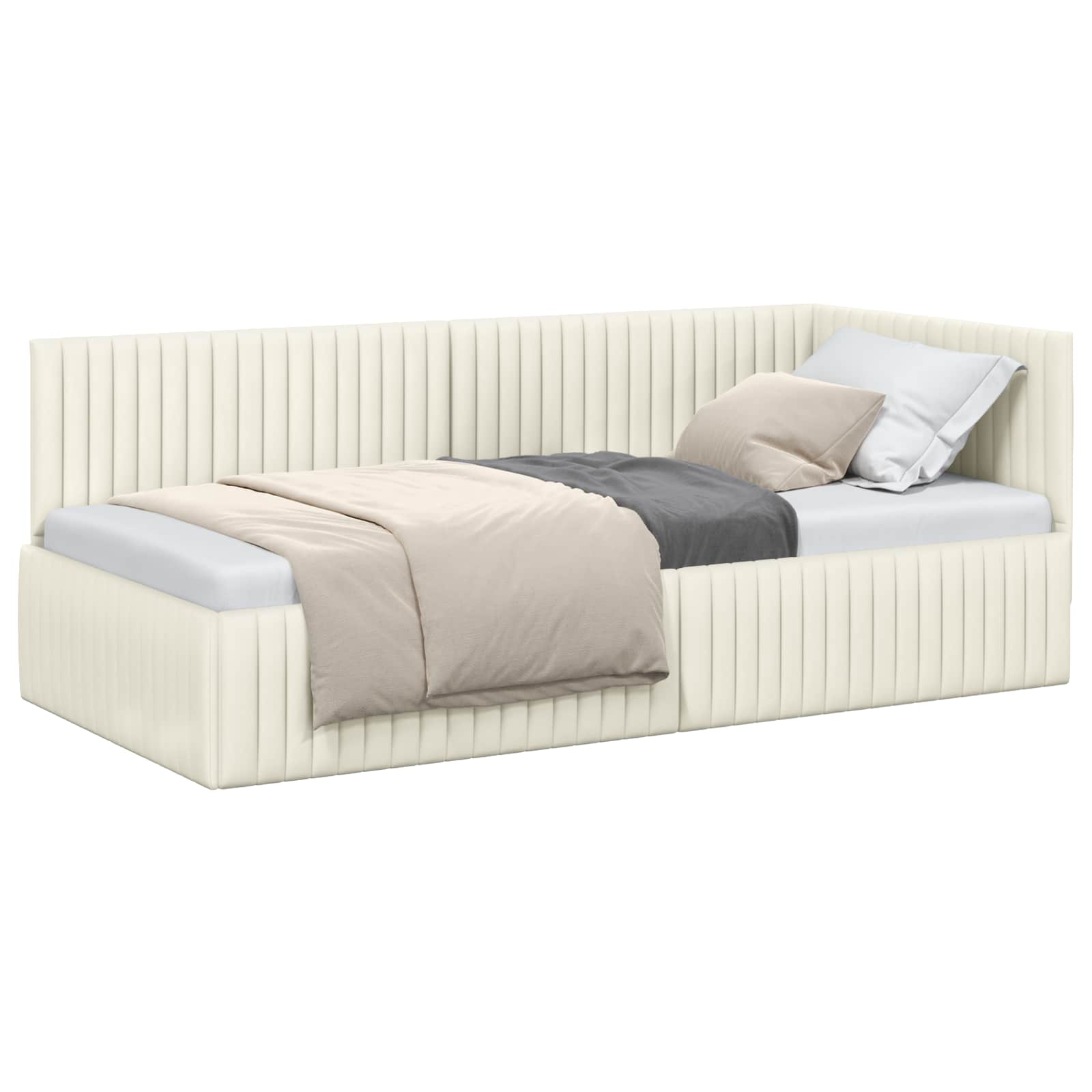 vidaXL Rama łóżka narożnego Kremowy 90 cm x 200 cm Aksamit