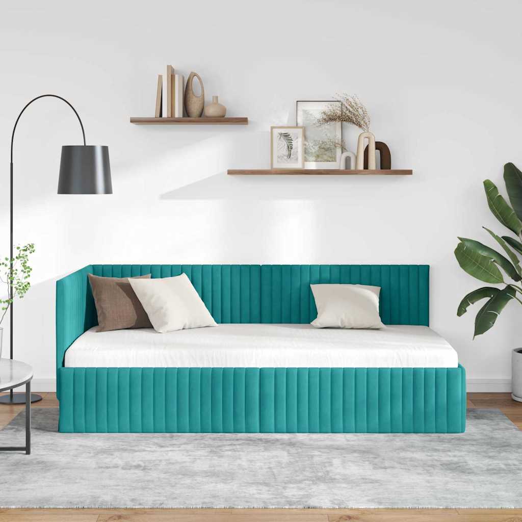 vidaXL Rama łóżka narożnego Turkusowy 90 cm x 200 cm Aksamit