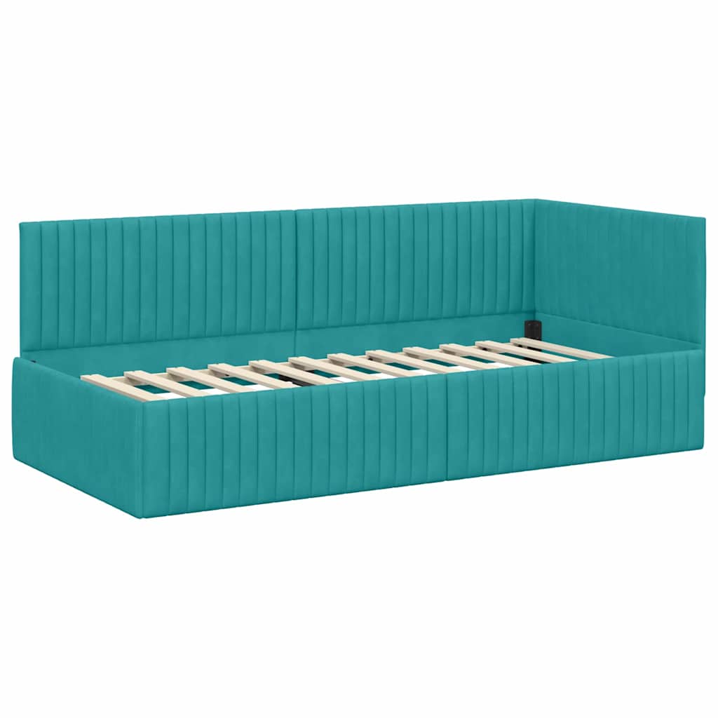 vidaXL Rama łóżka narożnego Turkusowy 90 cm x 200 cm Aksamit