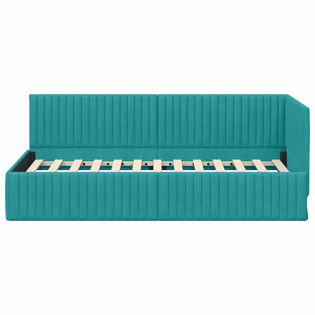 vidaXL Rama łóżka narożnego Turkusowy 90 cm x 200 cm Aksamit