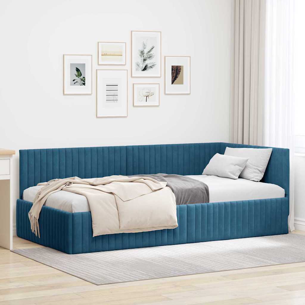 vidaXL Rama łóżka narożnego Niebieski 100 cm x 200 cm Aksamit