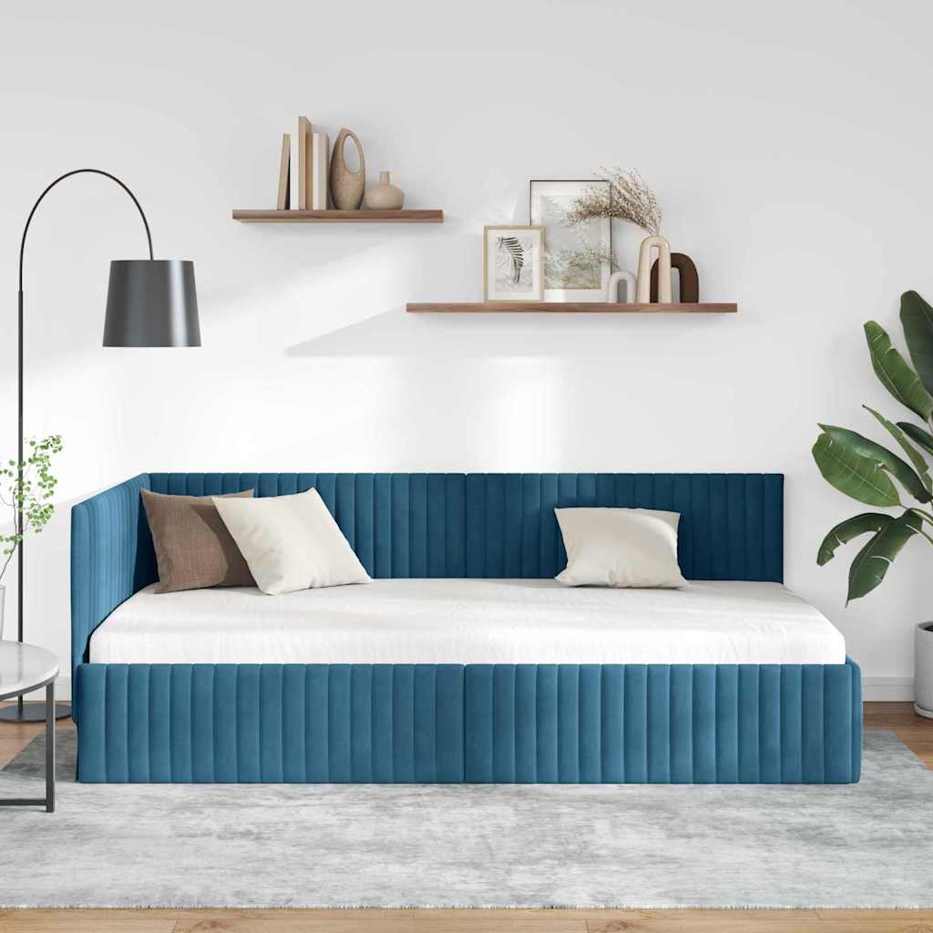 vidaXL Rama łóżka narożnego Niebieski 100 cm x 200 cm Aksamit
