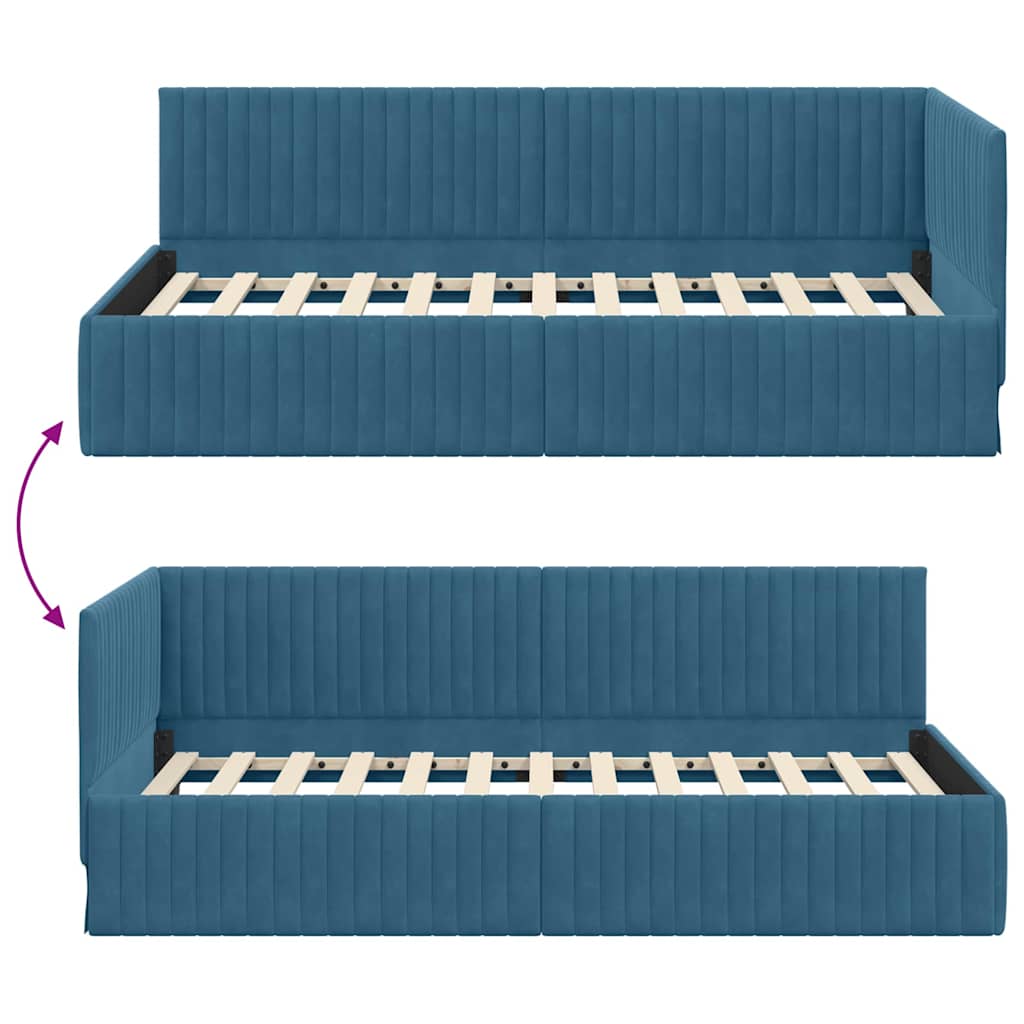 vidaXL Rama łóżka narożnego Niebieski 100 cm x 200 cm Aksamit